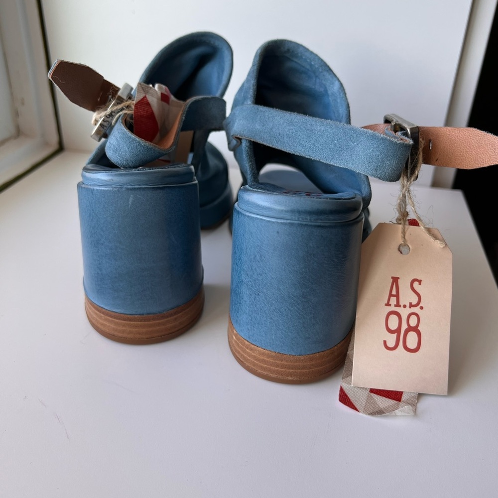 A.S.98 Blue Suede Chunky Heel Platform Sandals 37 7 - Picture 3 of 13